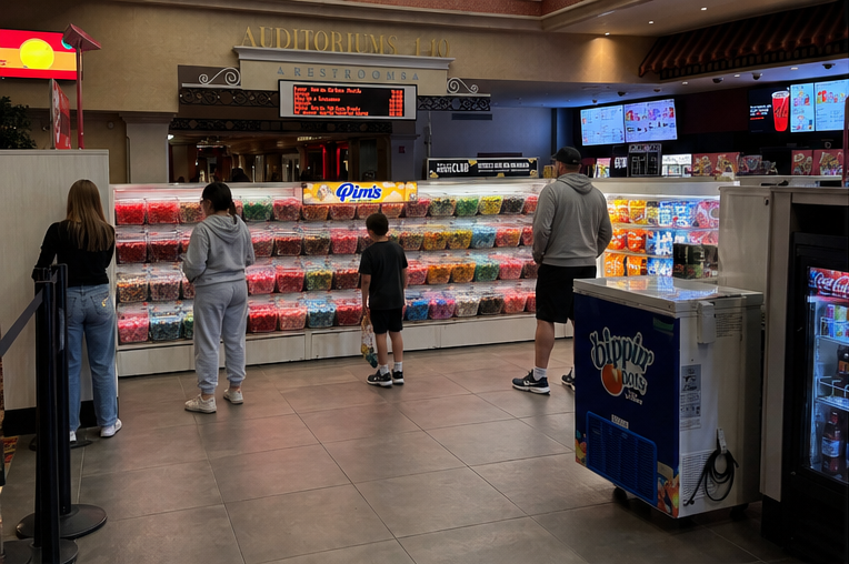Pim's Pick 'N' Mix at a cinema concession stand, top-left