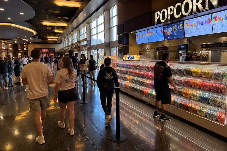 Pim's Pick 'N' Mix at a cinema concession stand, top-right