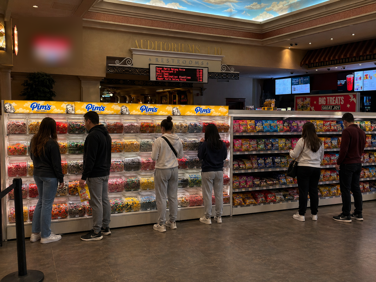 Pim's Pick 'N' Mix display in a Cinemark theater lobby