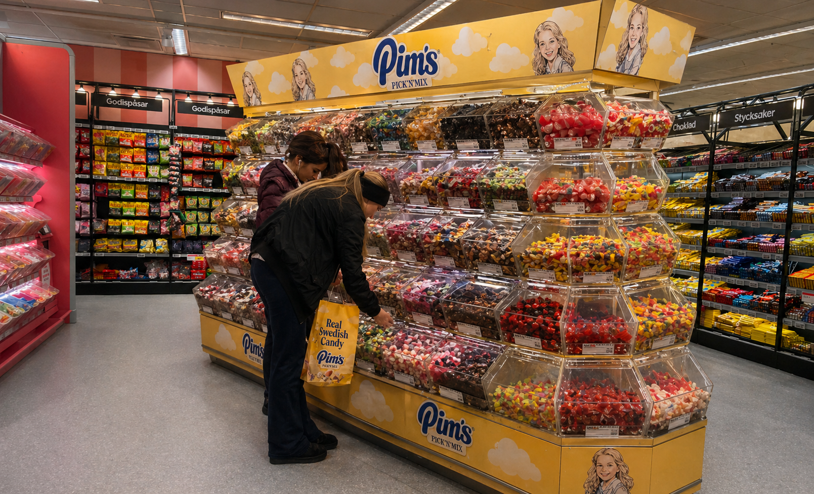 Close-up of a Pim's candy island display in vivid natural colors